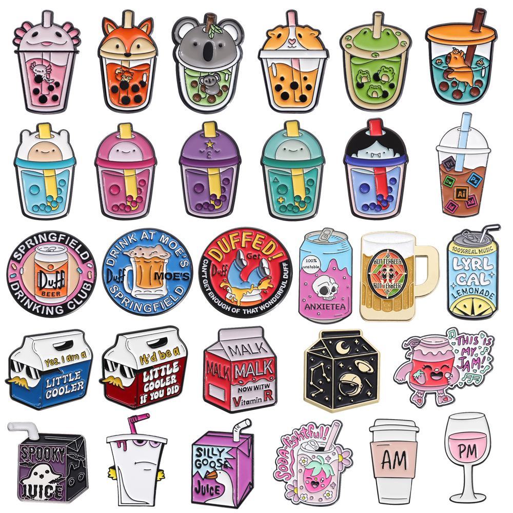 Wine Beer Juice - Cartoon Drink Brooch Animal Bubble Tea