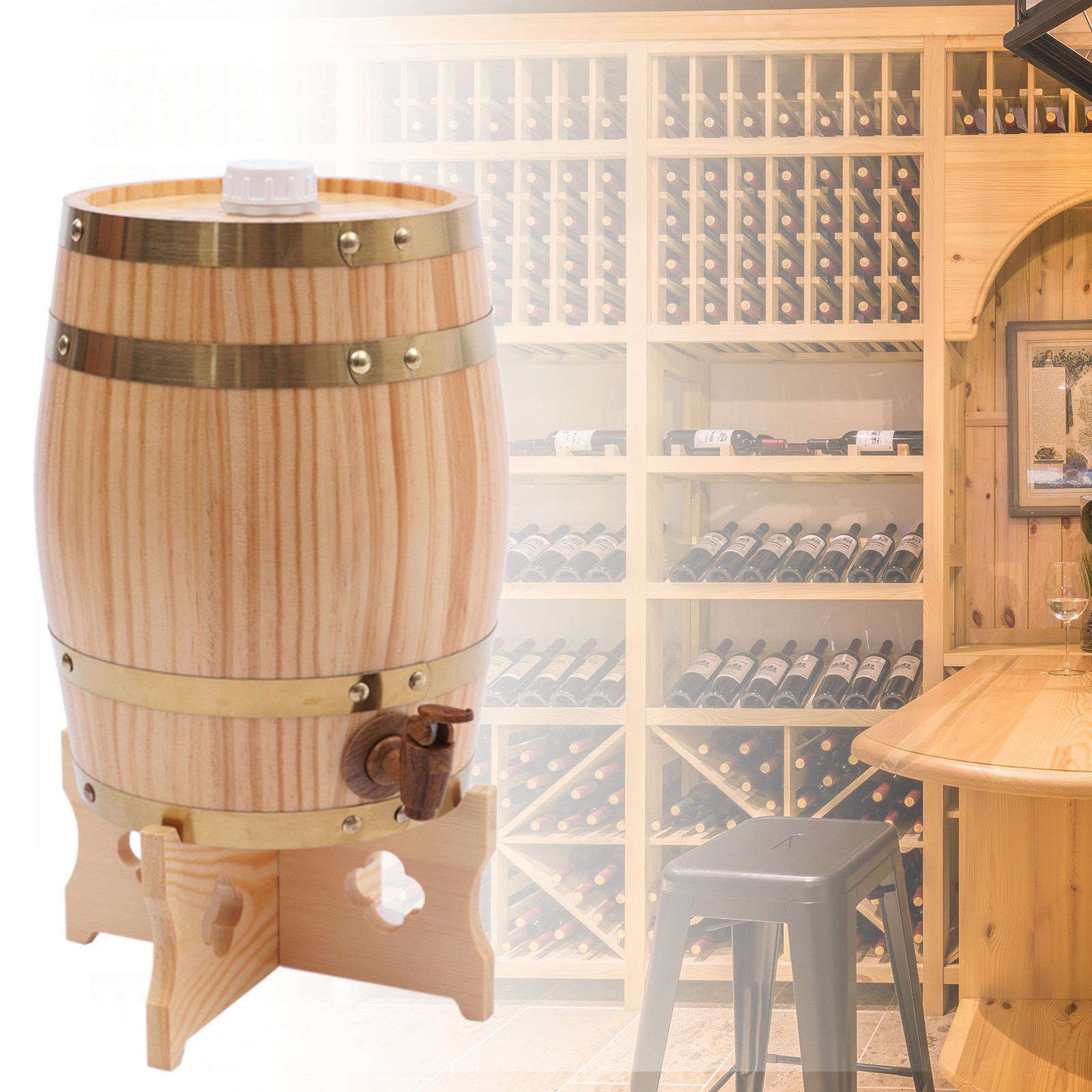 Vertical Pine Wooden Wine Barr - Wine Beer Tequila review and price