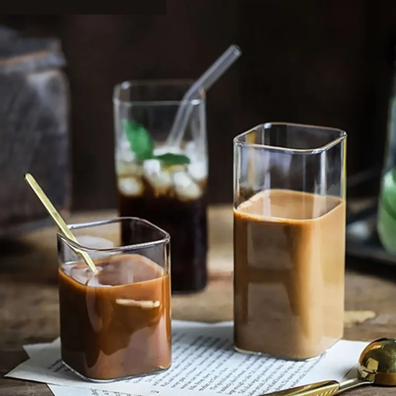 Square Simple Glass Cup Clear  - Wine Beer Juice review and price