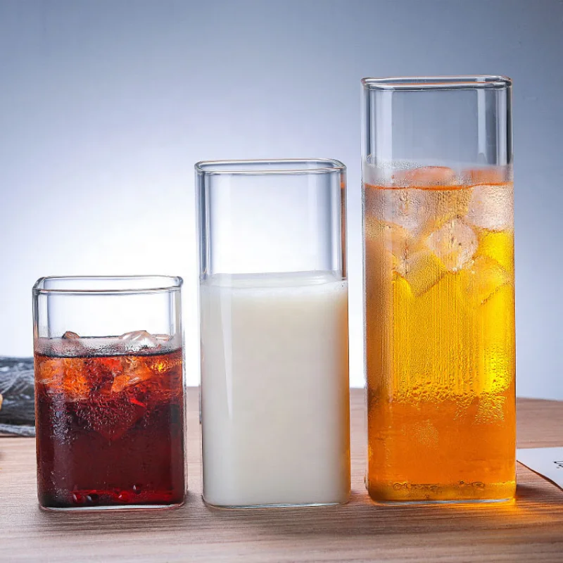 Square Simple Glass Cup Clear  - Wine Beer Juice review and price